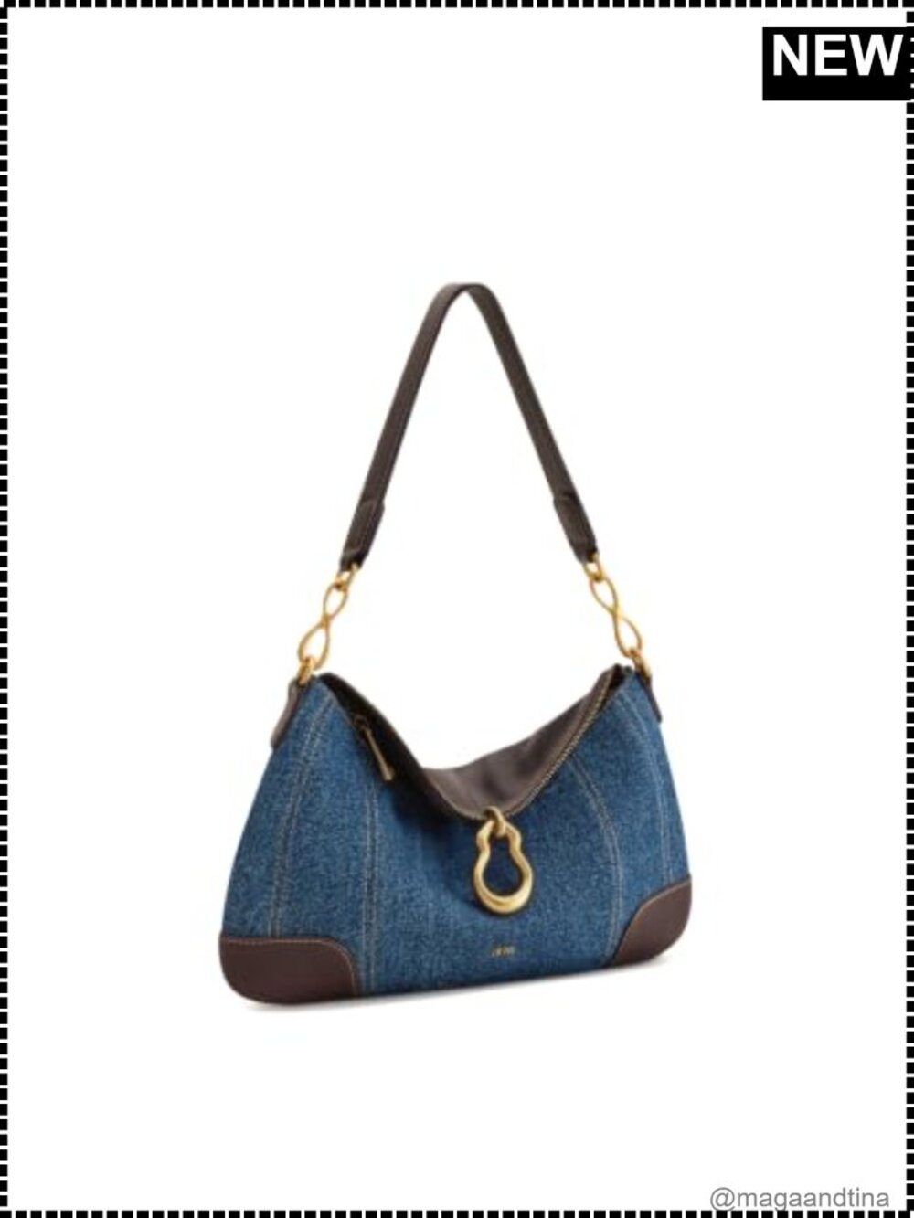 Washed Denim Hobo Shoulder Bag Metal Pendant Embellished Small Purse - Picture 3 of 6